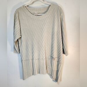 Focus Chic Beige Ribbed Women's Long Sleeve Top Sz M